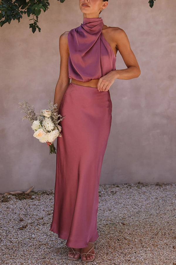 Amara Halter Satin Two-Piece Set