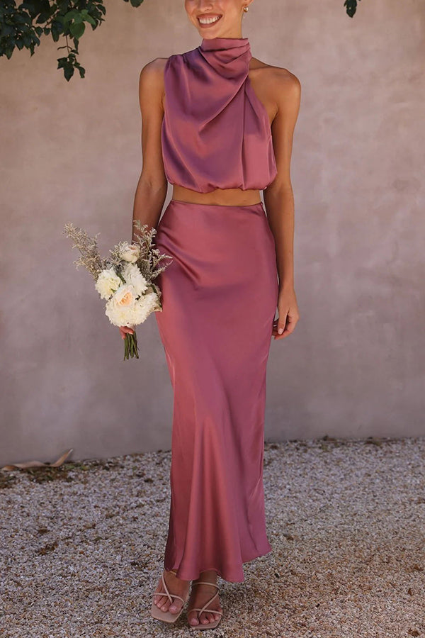 Amara Halter Satin Two-Piece Set