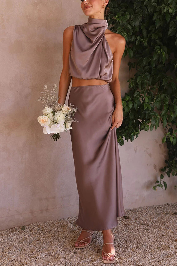 Amara Halter Satin Two-Piece Set