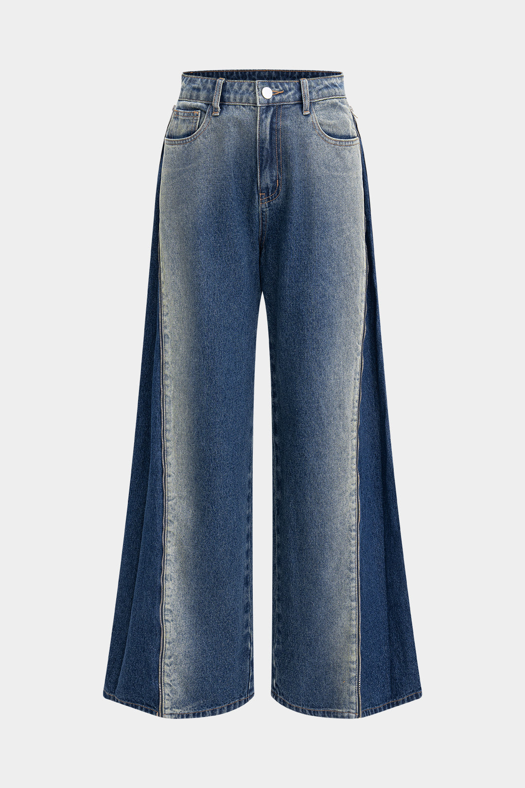 Dual-Tone Wide-Leg Jeans