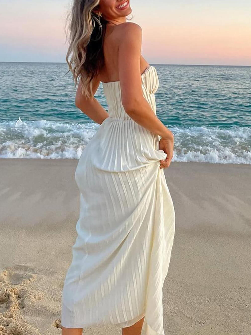 Ethereal Sunset Pleated Maxi Dress