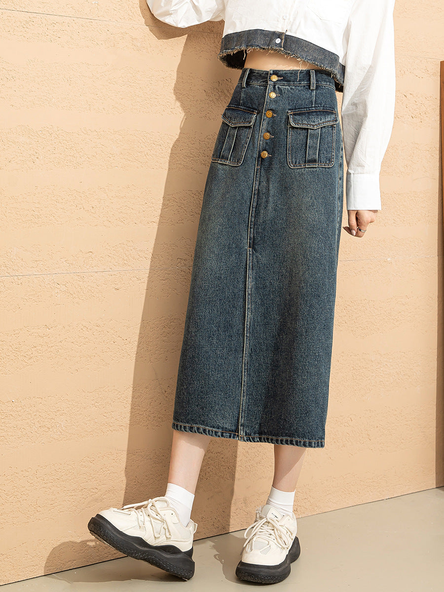 Depot Row Button-Front Denim Skirt