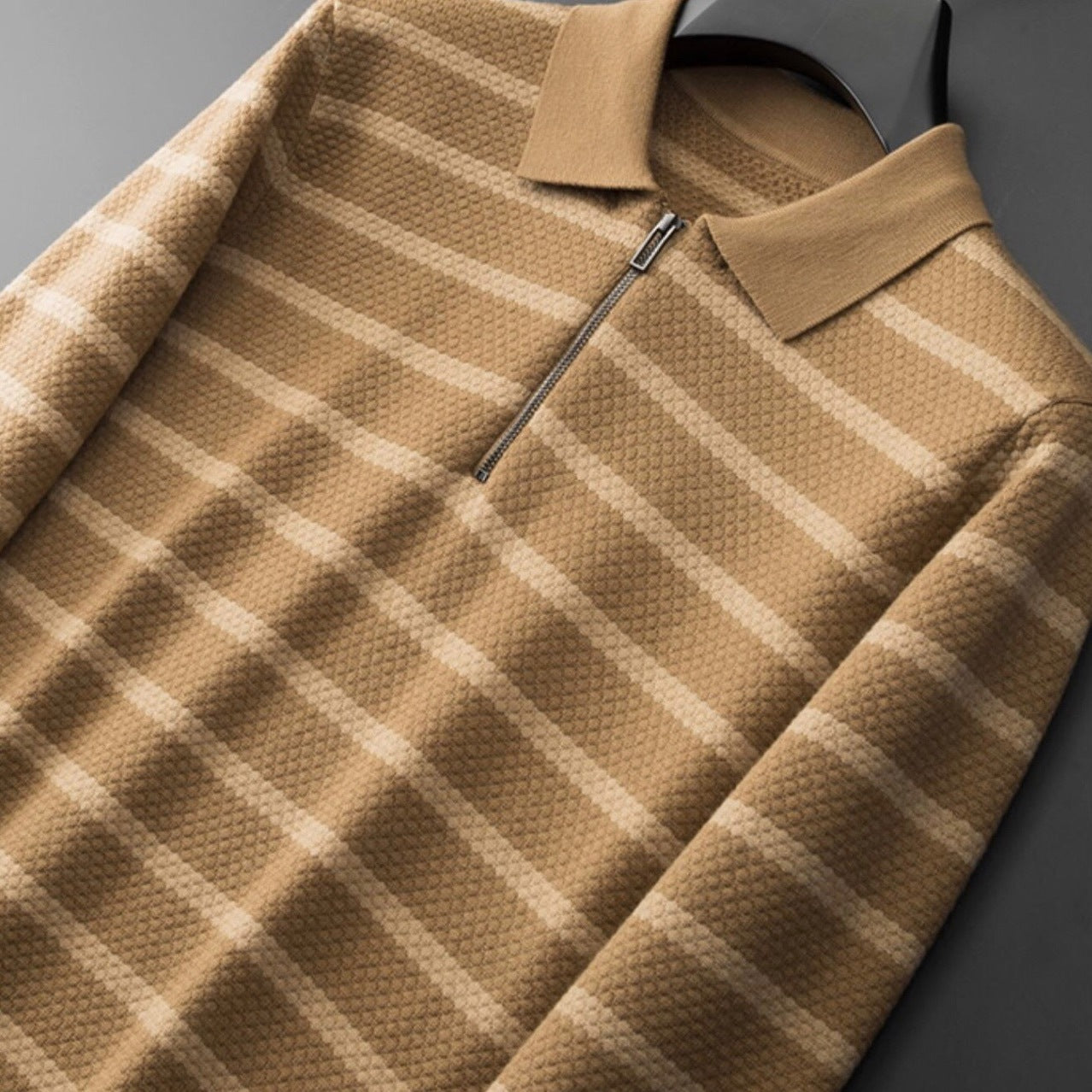 Eldridge Textured Zip-Collar Polo Knit