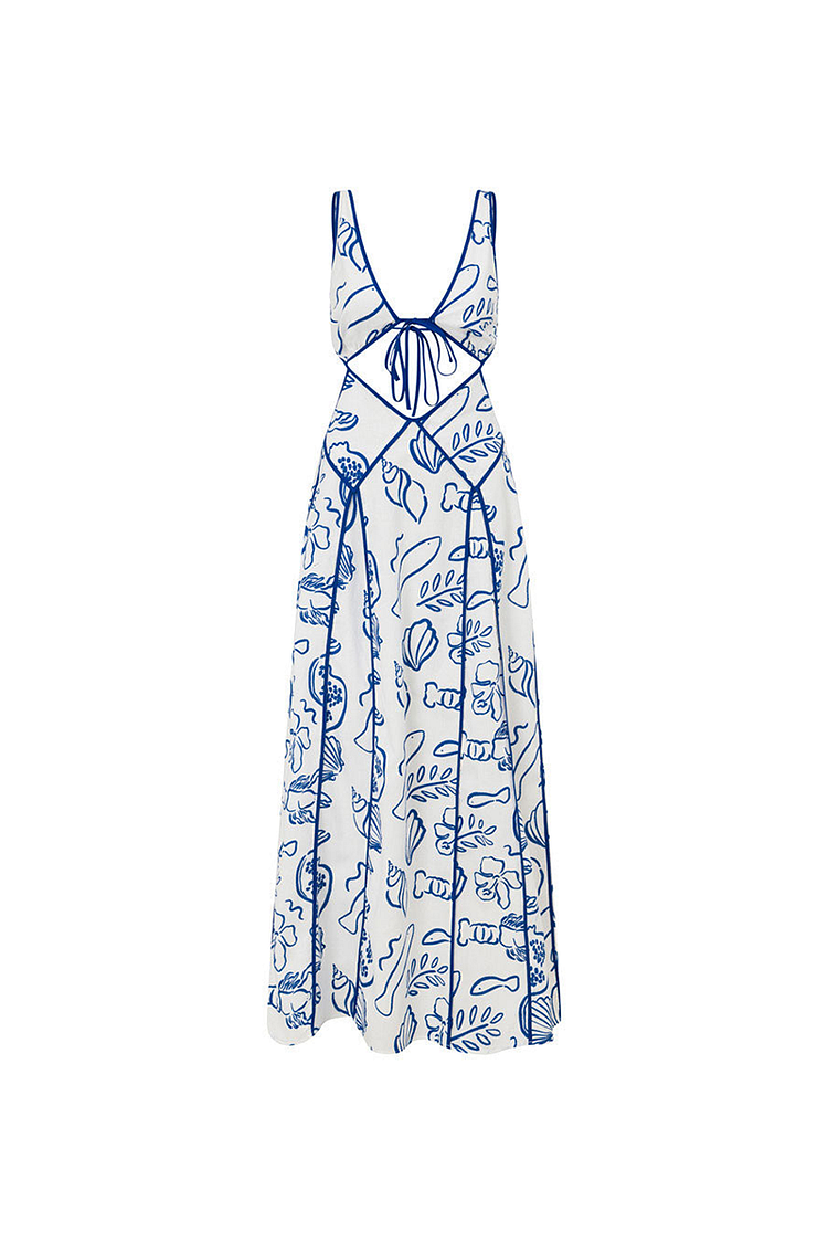 Paloma Blue Print Tie-Back Maxi Dress