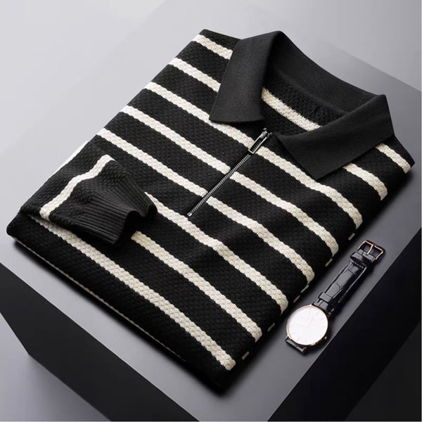 Eldridge Textured Zip-Collar Polo Knit
