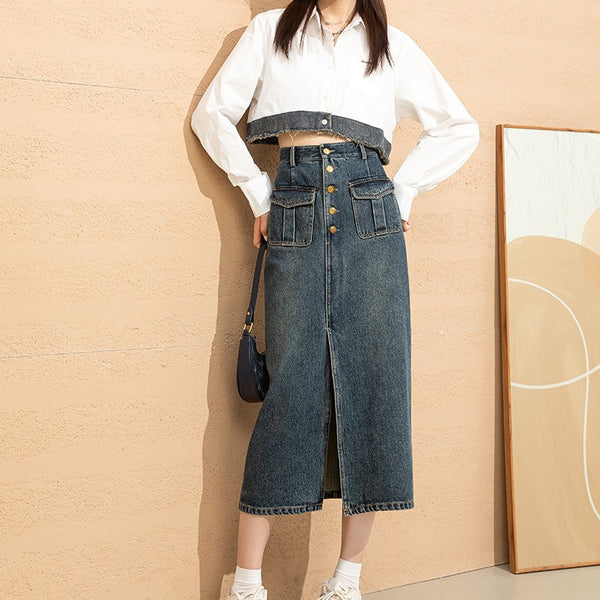 Depot Row Button-Front Denim Skirt