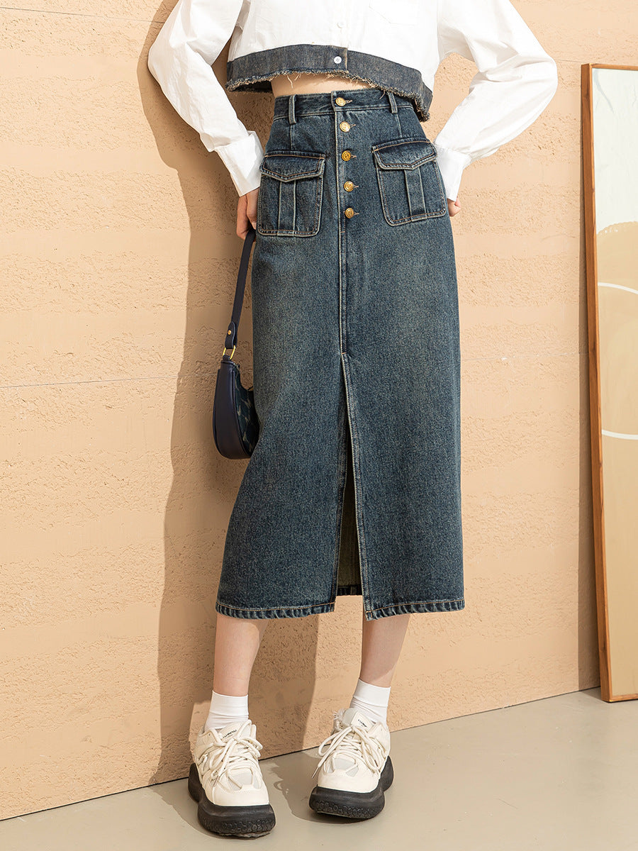 Depot Row Button-Front Denim Skirt