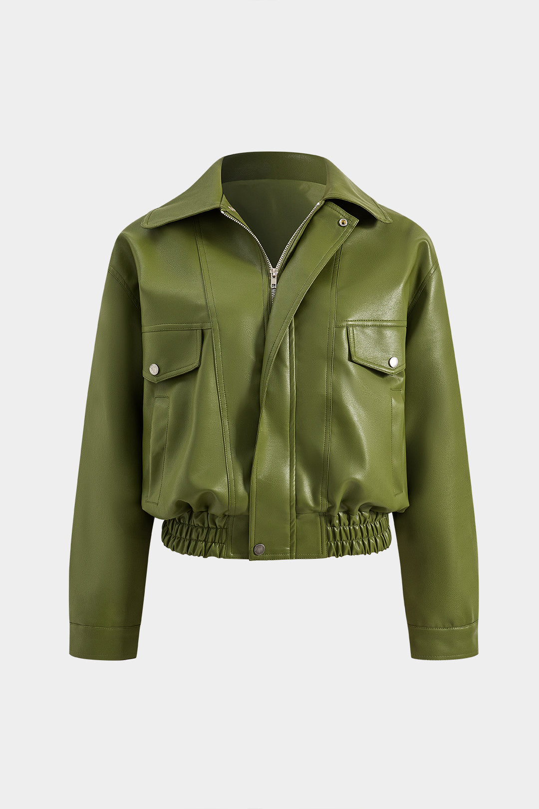 Electric Olive Cropped Faux Leather Jacket