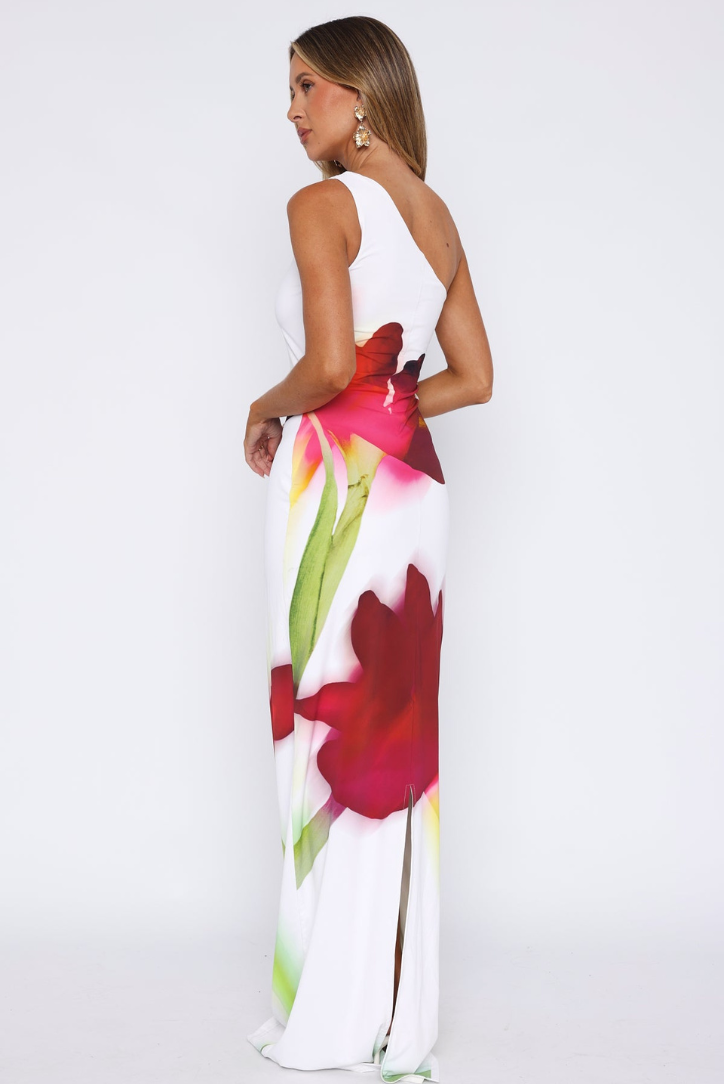 Violet Bloom One-Shoulder Maxi Dress