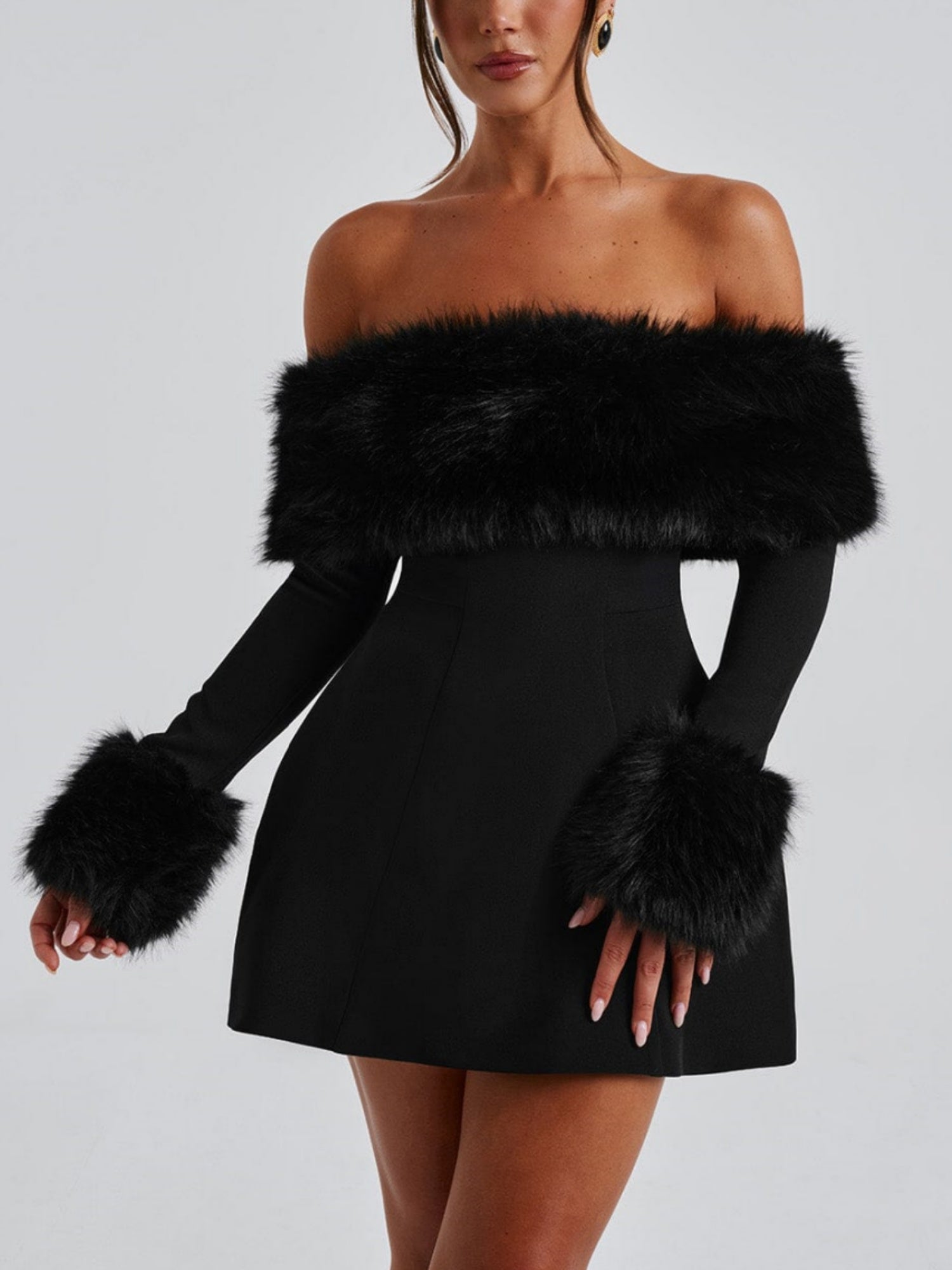 Midnight Luxe Feather Mini Dress