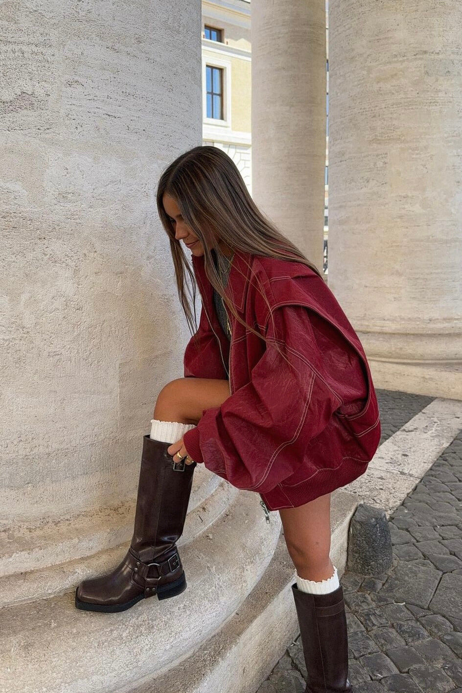 Romy Red Oversized Zip Jacket