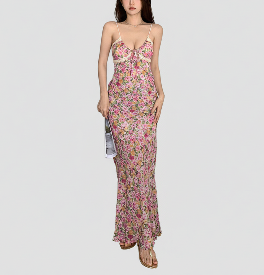 Women's Maxi Dress - Spaghetti Straps - Floral Design - Summer Elegance