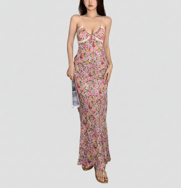 Women's Maxi Dress - Spaghetti Straps - Floral Design - Summer Elegance