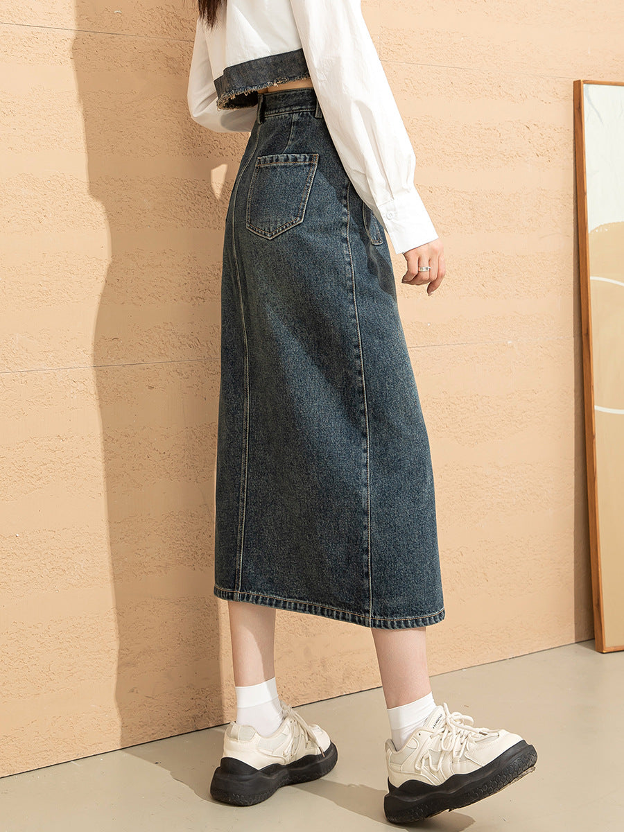 Depot Row Button-Front Denim Skirt