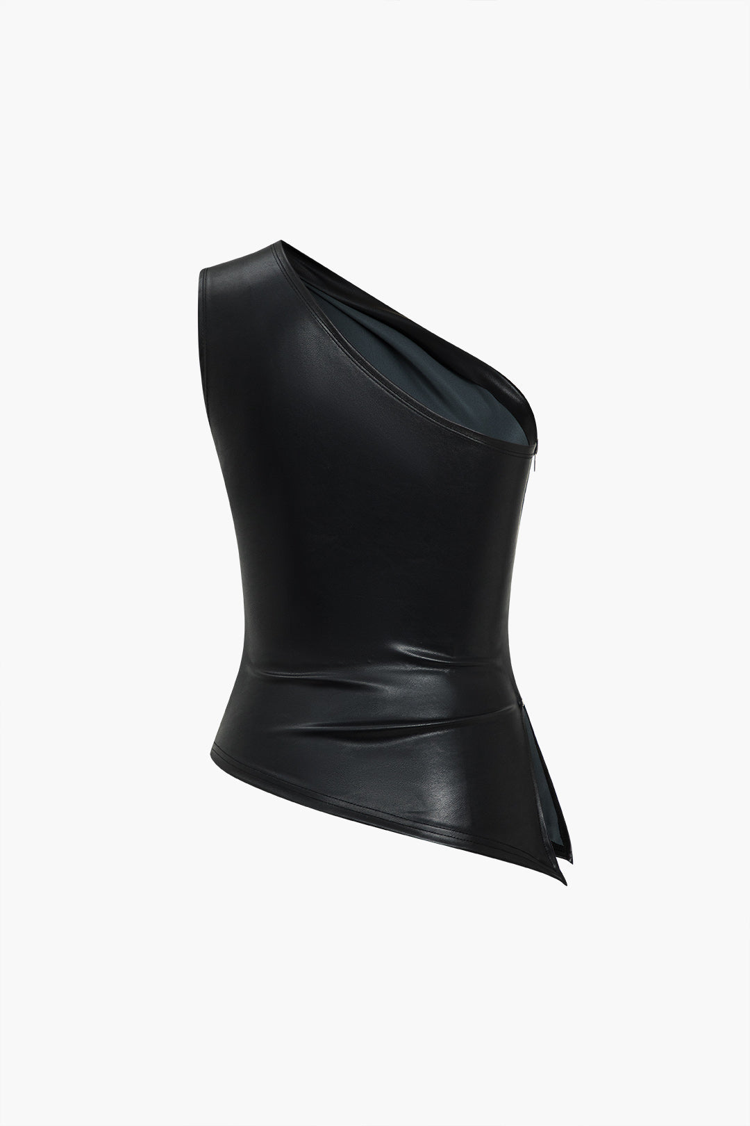 Sculpted Faux Leather Asymmetry Top