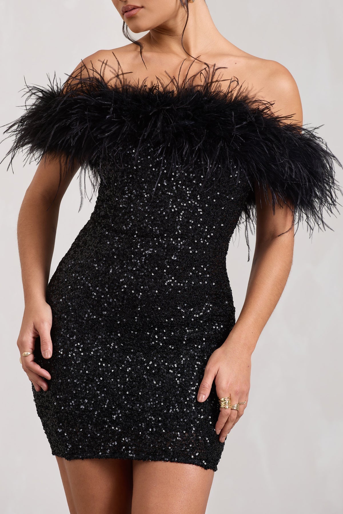 Black Bordeaux Affair Feather Mini Dress