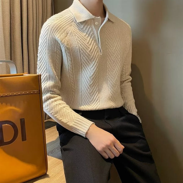 Ardmore Chevron-Knit Polo Pullover