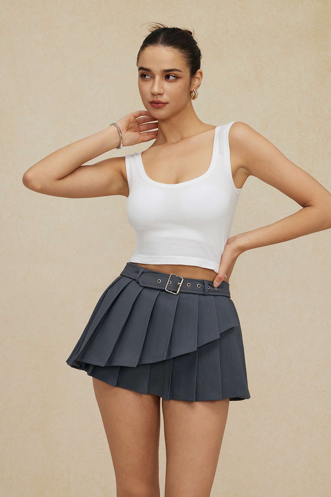 Layered Pleated Mini Skirt