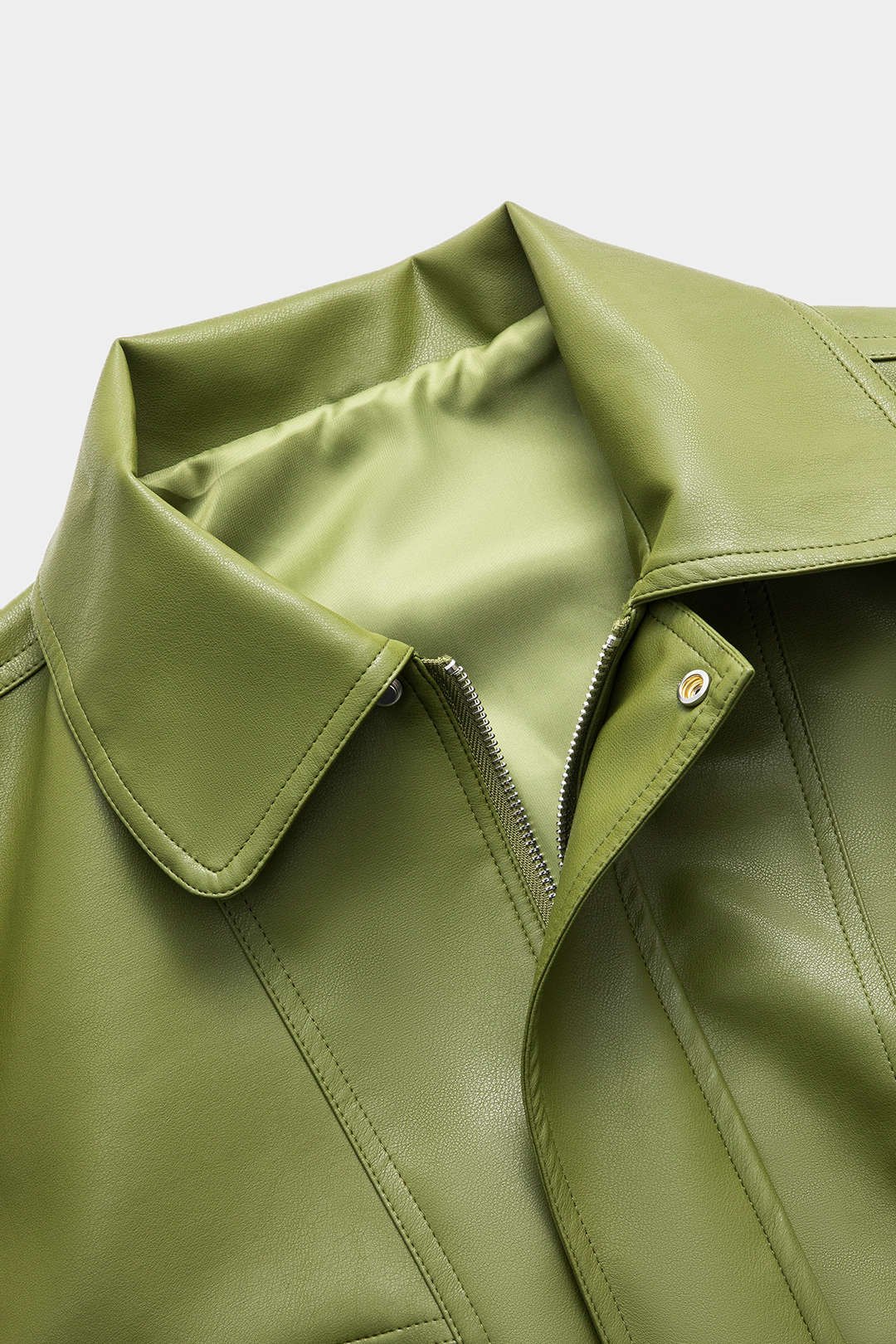 Electric Olive Cropped Faux Leather Jacket