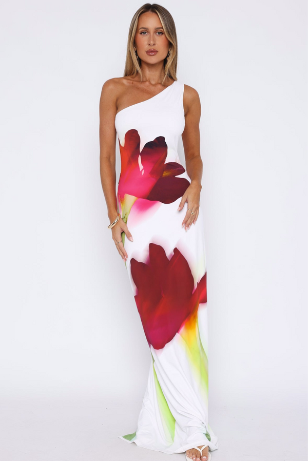 Violet Bloom One-Shoulder Maxi Dress