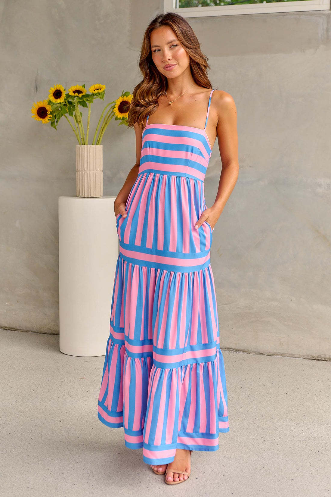 Santorini Bloom Tiered Maxi Dress