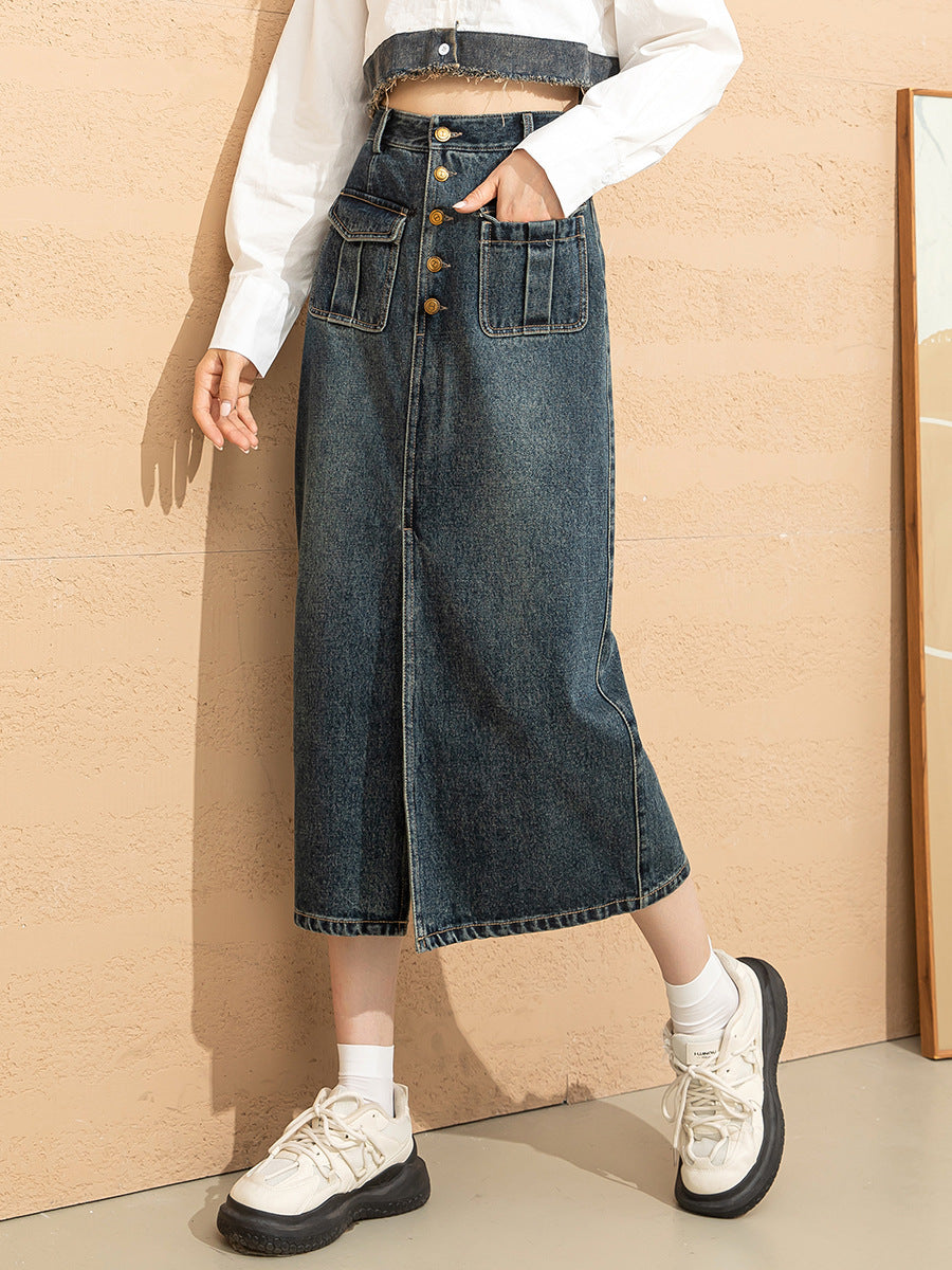 Depot Row Button-Front Denim Skirt