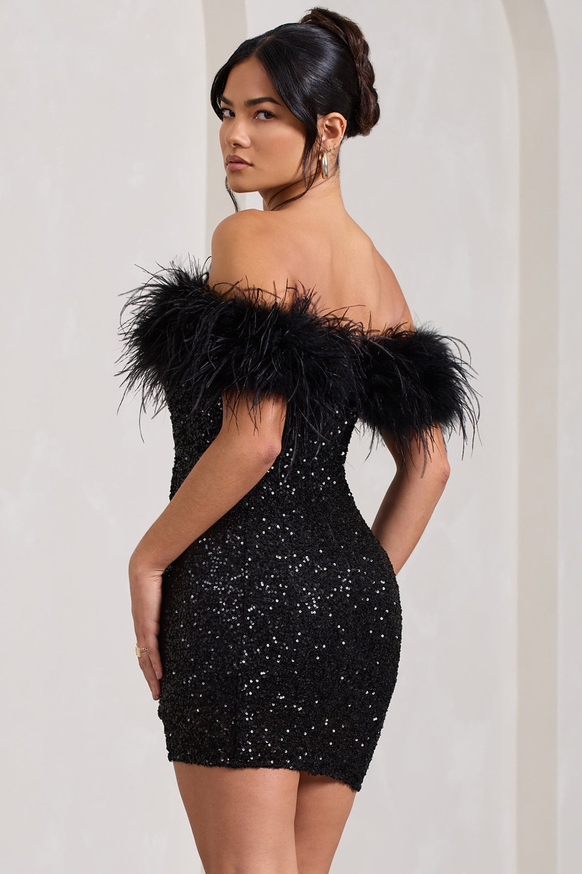 Black Bordeaux Affair Feather Mini Dress