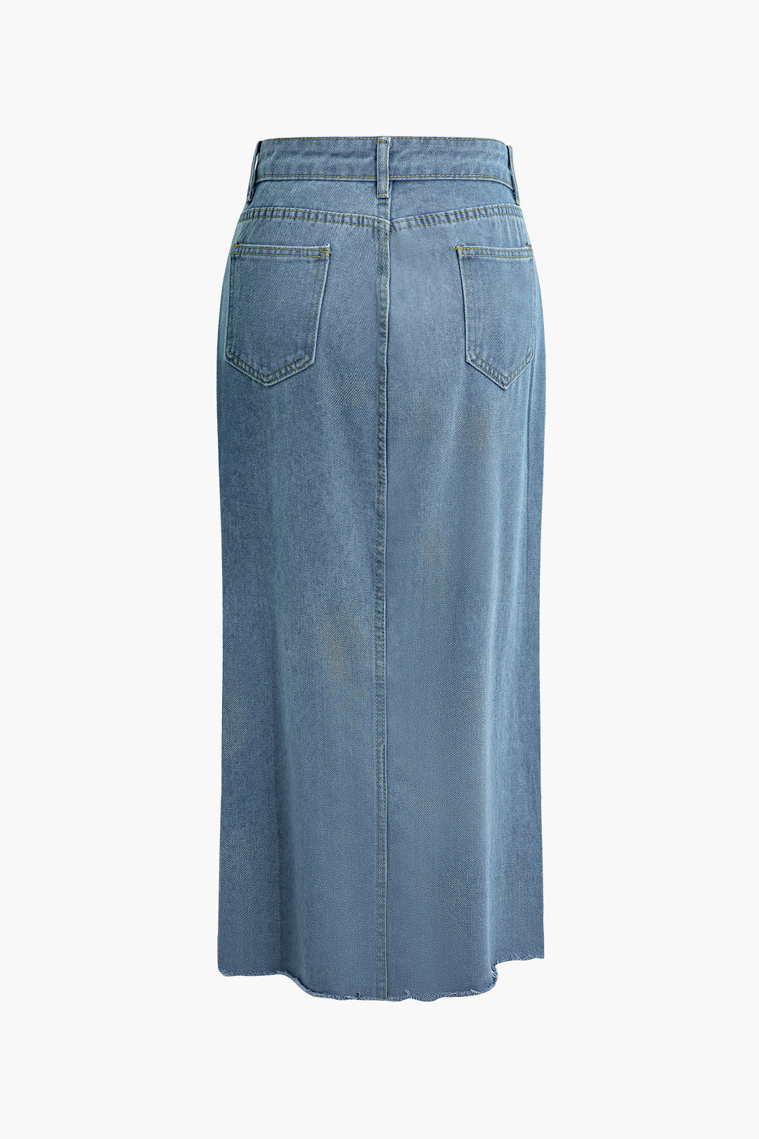 Wrap-Slit Denim Midi Skirt