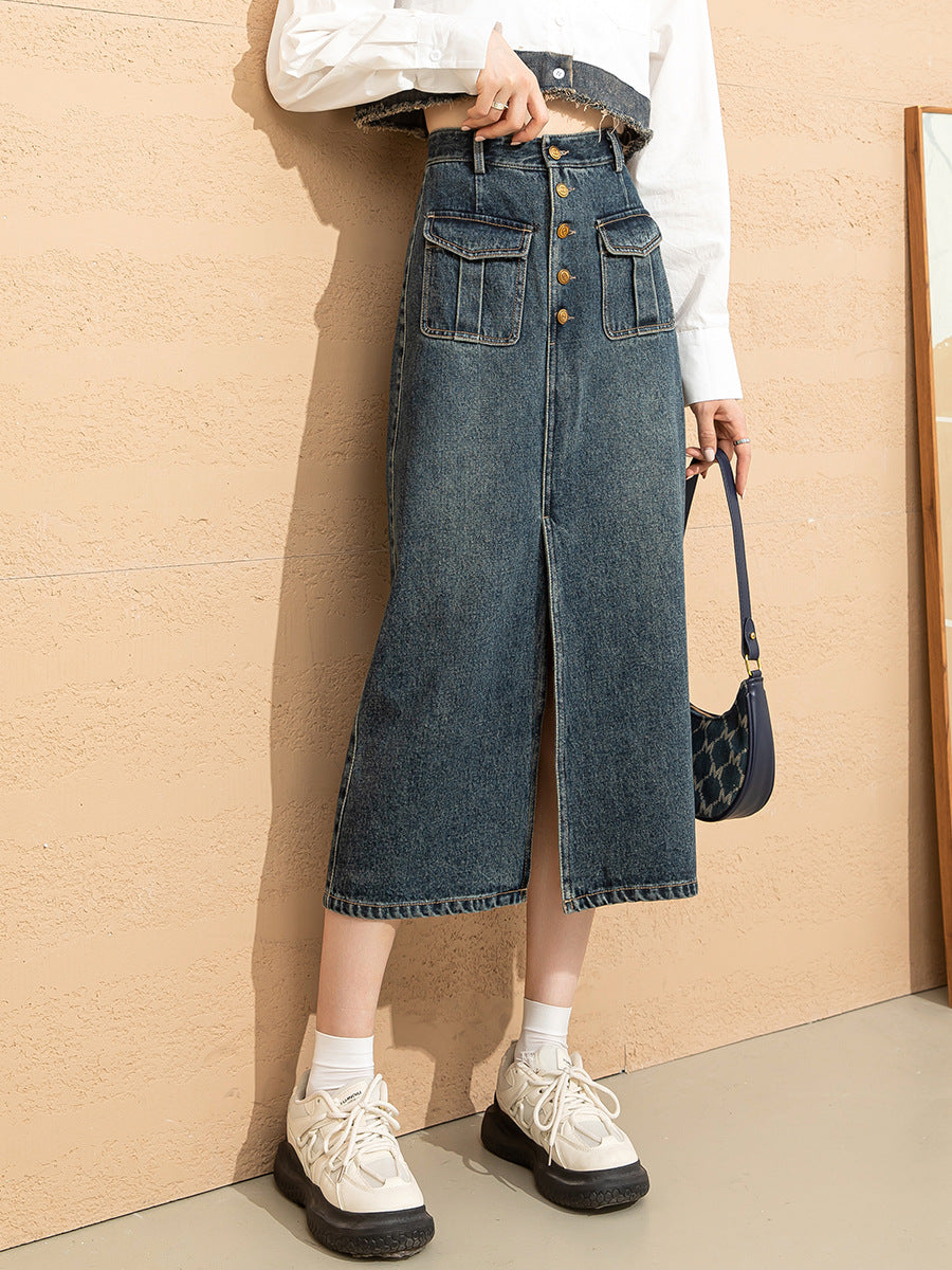 Depot Row Button-Front Denim Skirt