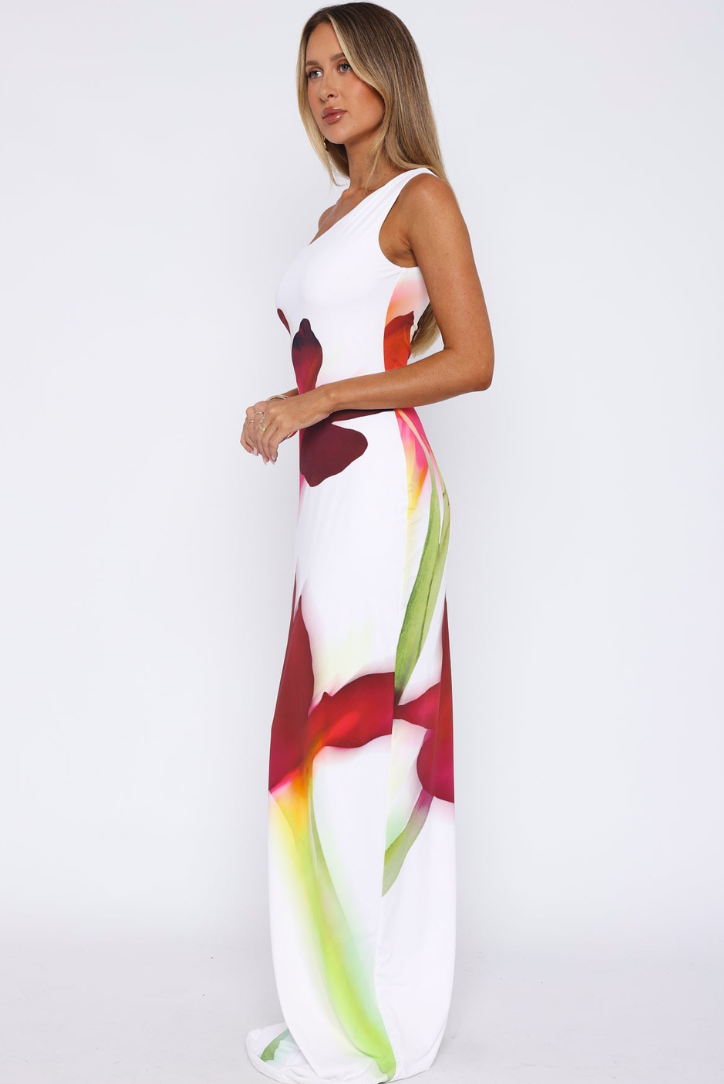 Violet Bloom One-Shoulder Maxi Dress