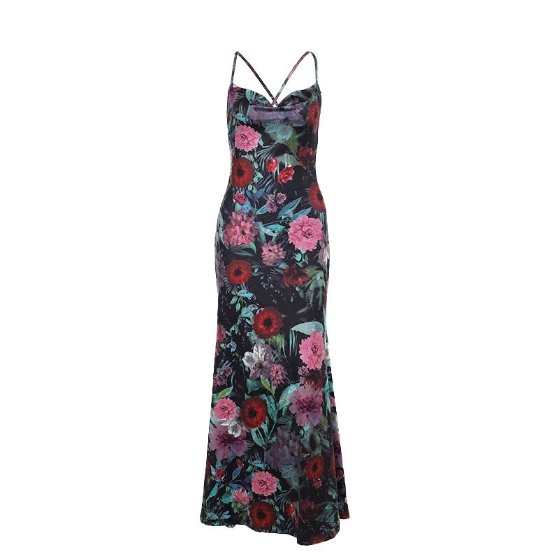 Midnight Bloom Satin Maxi Dress