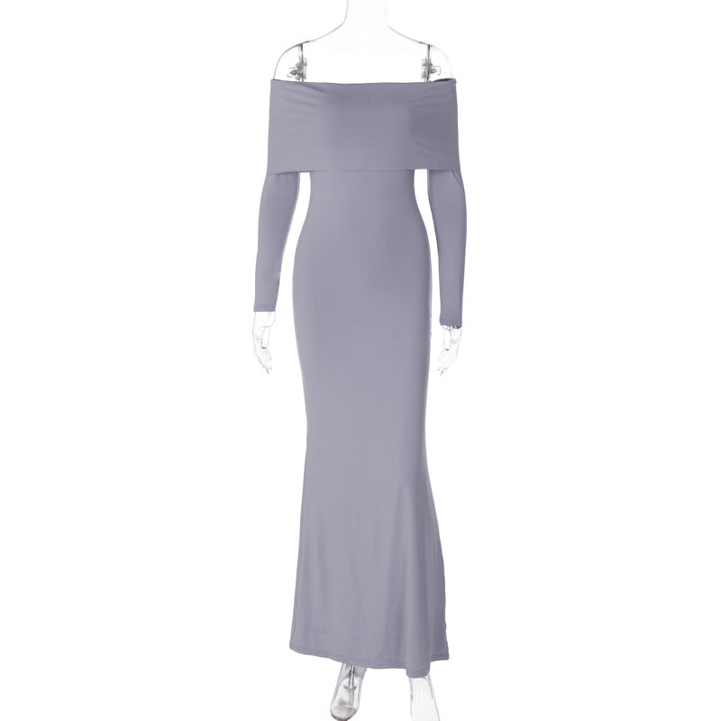 Satin Dusk Off-Shoulder Gown