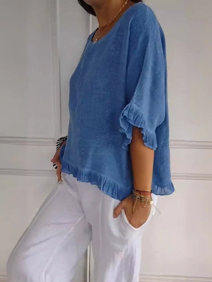 Coastline Ruffle Linen Blouse
