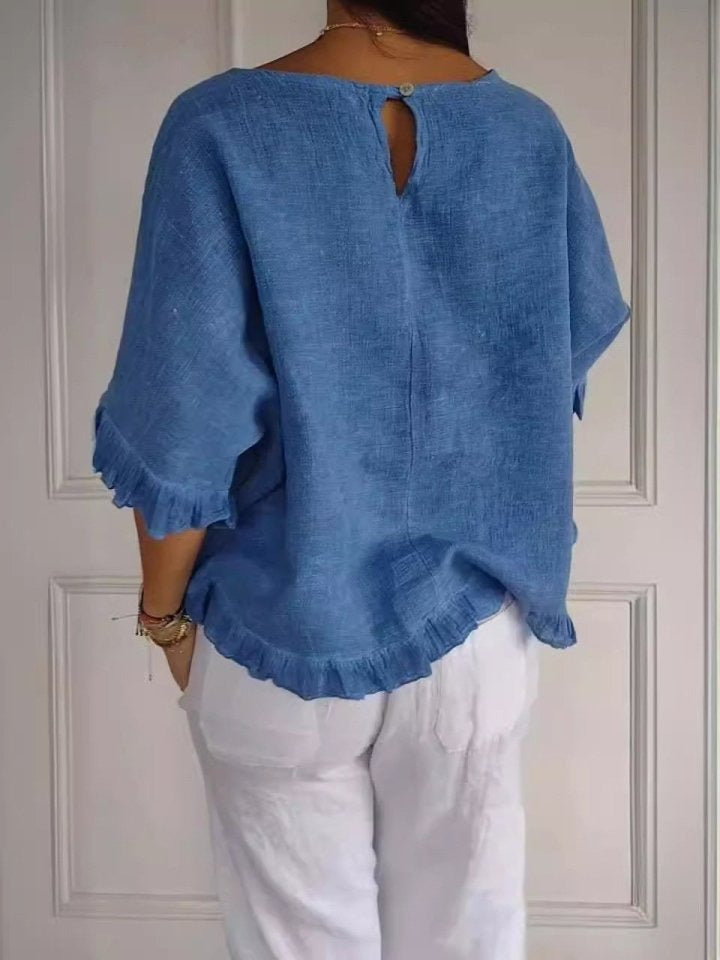 Coastline Ruffle Linen Blouse