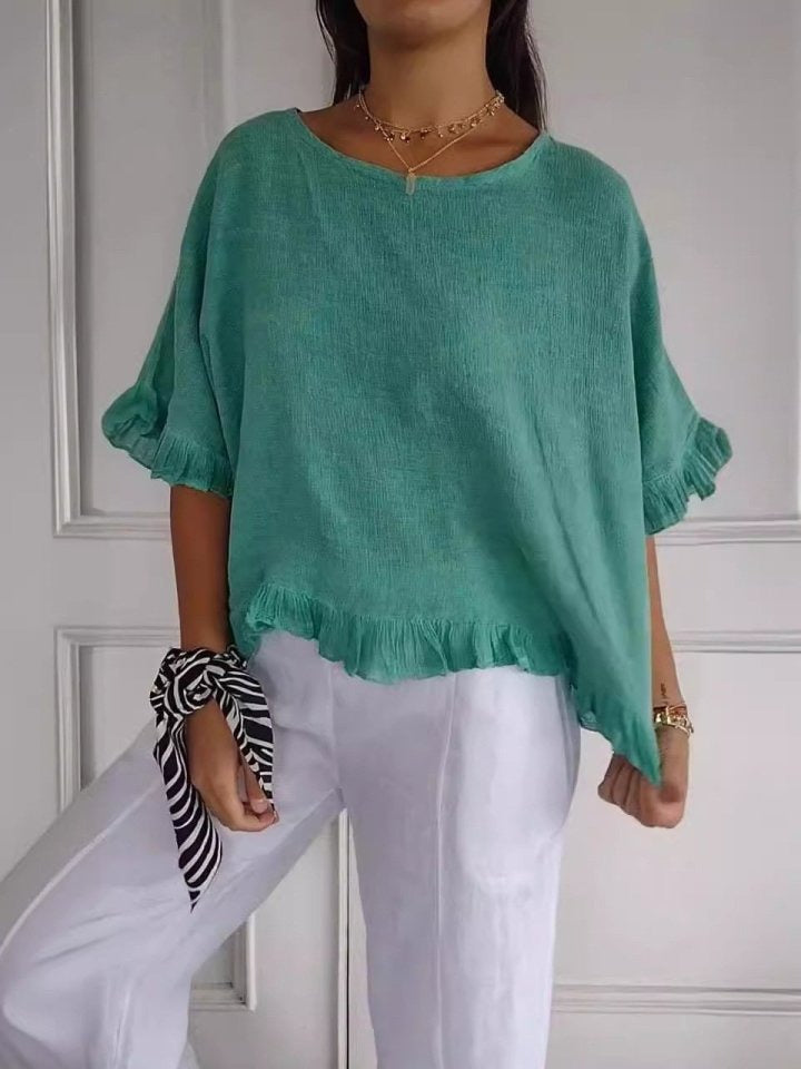 Coastline Ruffle Linen Blouse