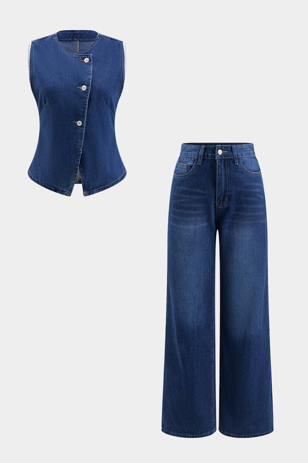 Lila Denim Button-Up And Wide Leg Jean Set