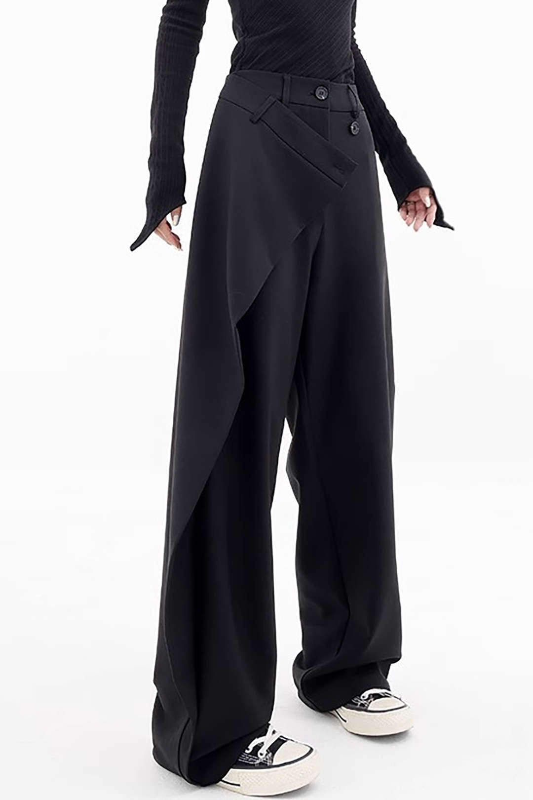 Draped Wrap Straight-Leg Trousers