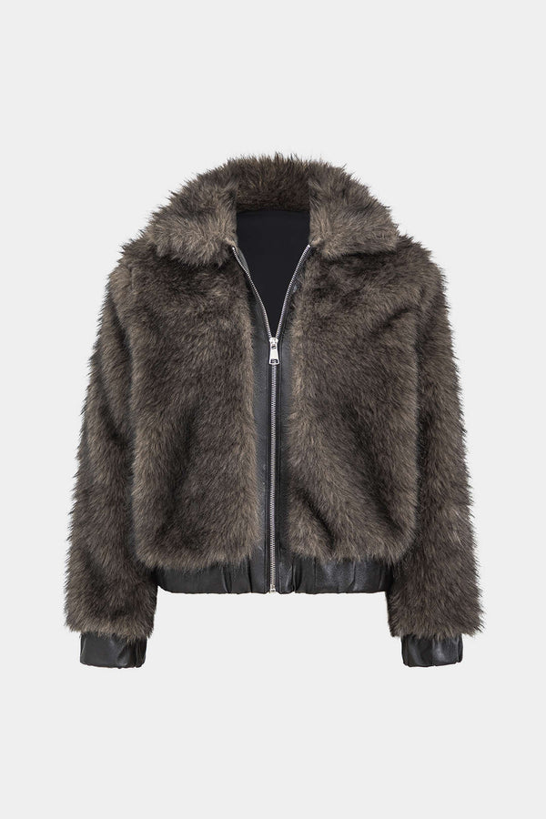 Noir Edge Faux Fur Bomber Jacket