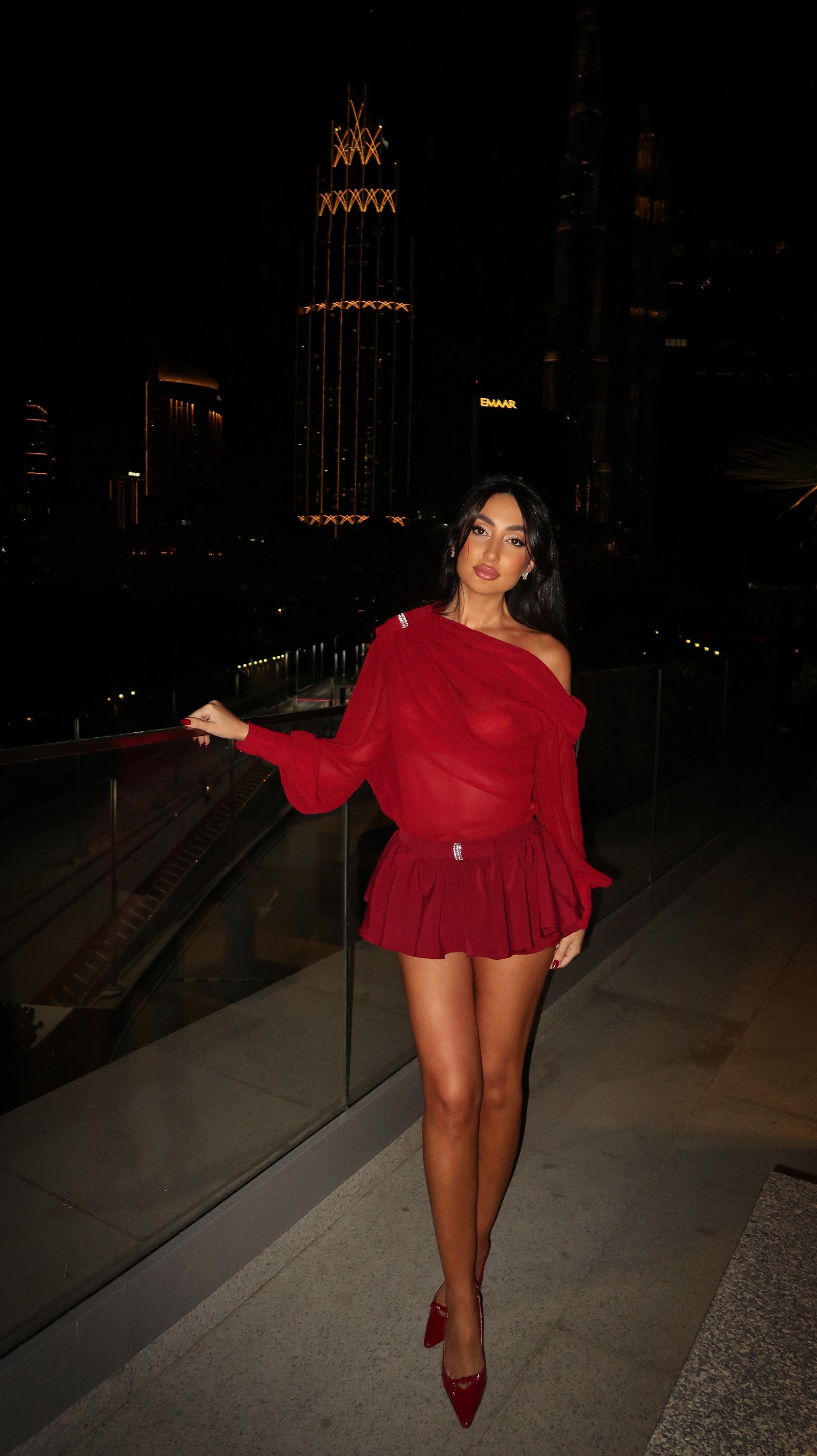Crimson Hour Draped Mini Dress