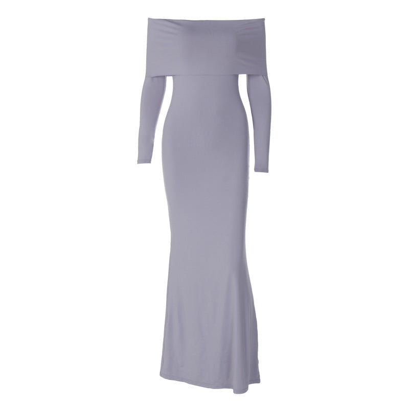 Satin Dusk Off-Shoulder Gown