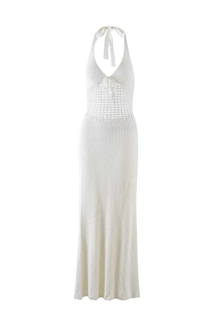 Isola Crochet Halter Knit Maxi Dress