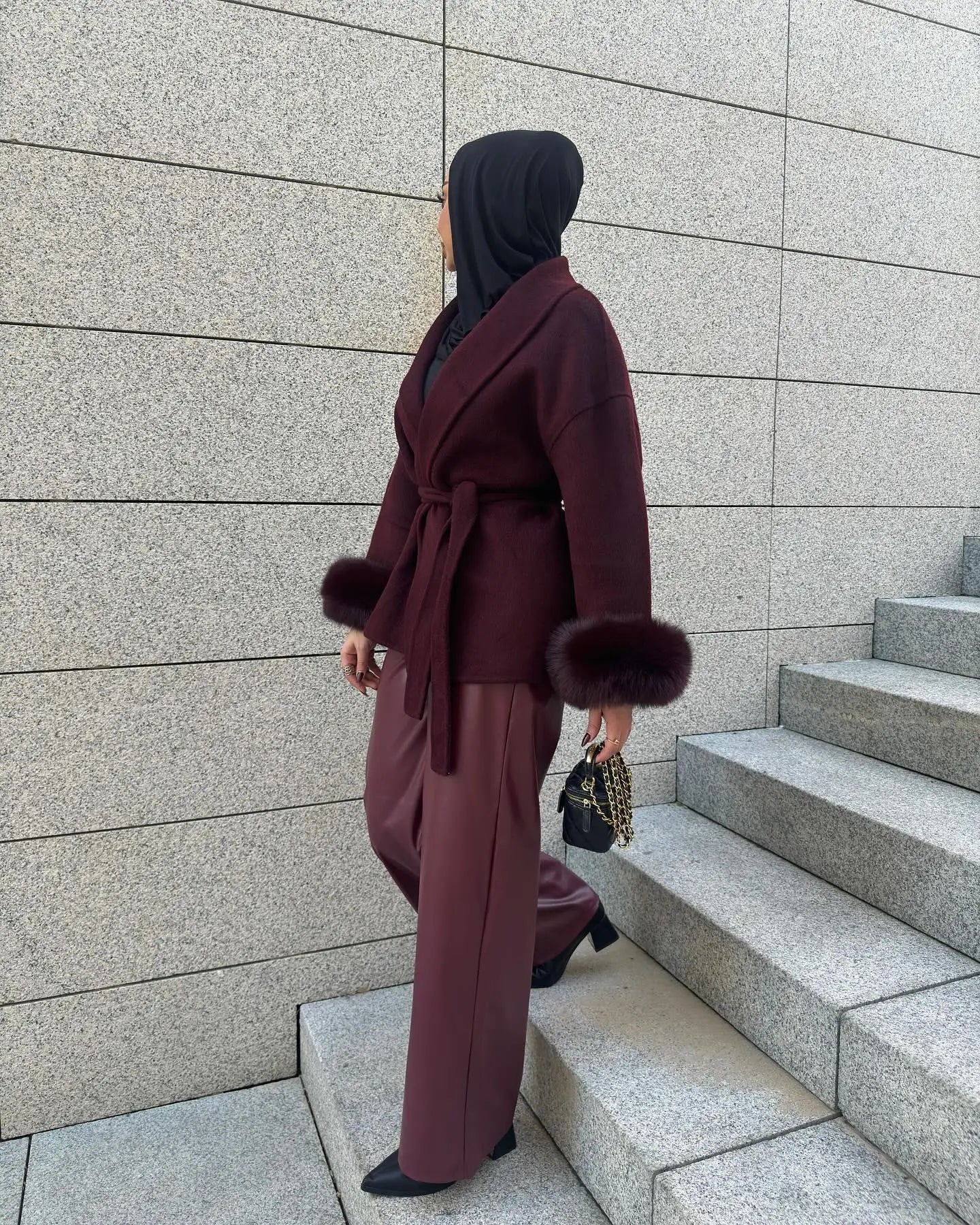 Mulberry Luxe Faux Fur Cuff Wrap Coat