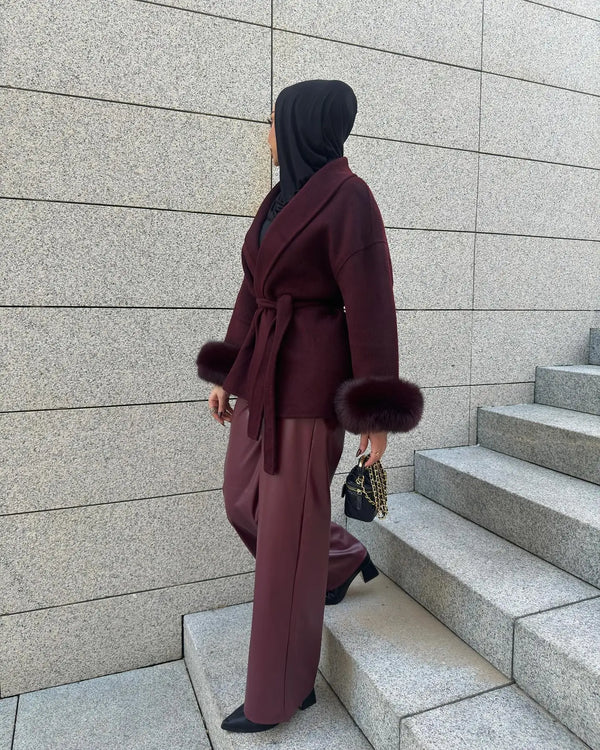 Mulberry Luxe Faux Fur Cuff Wrap Coat