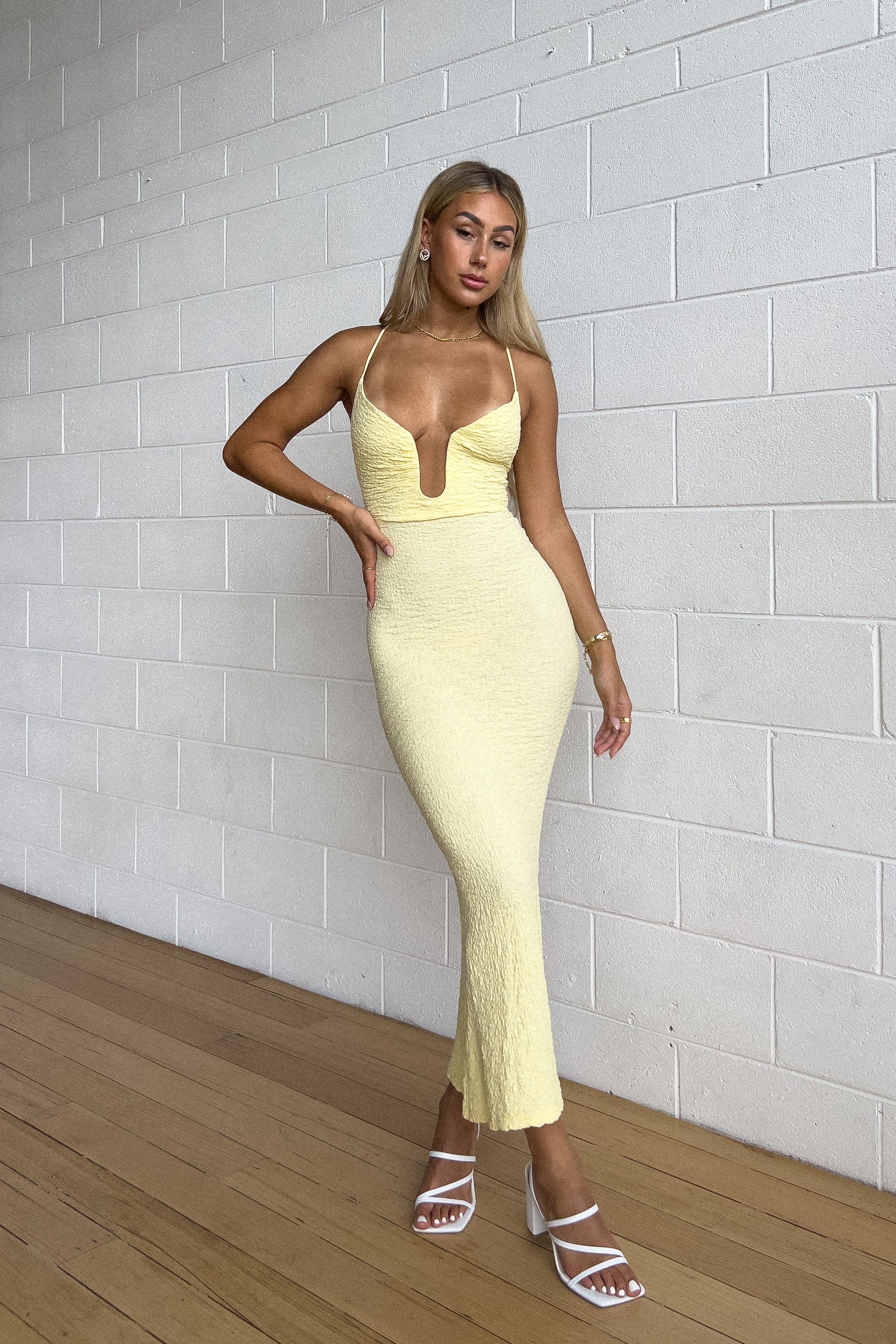 Soleil Textured Cut-Out Maxi Dress