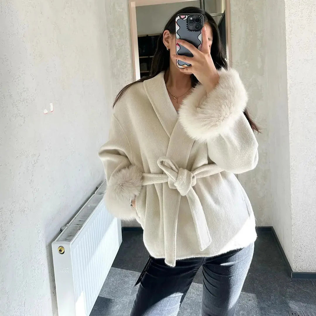 Mulberry Luxe Faux Fur Cuff Wrap Coat