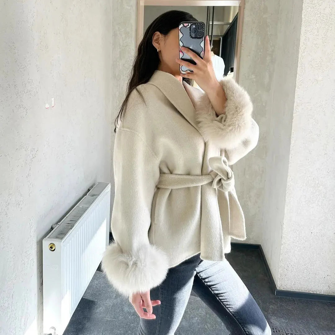 Mulberry Luxe Faux Fur Cuff Wrap Coat