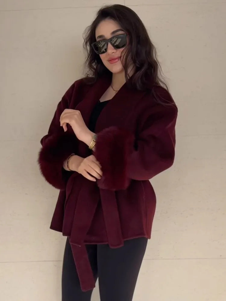 Mulberry Luxe Faux Fur Cuff Wrap Coat