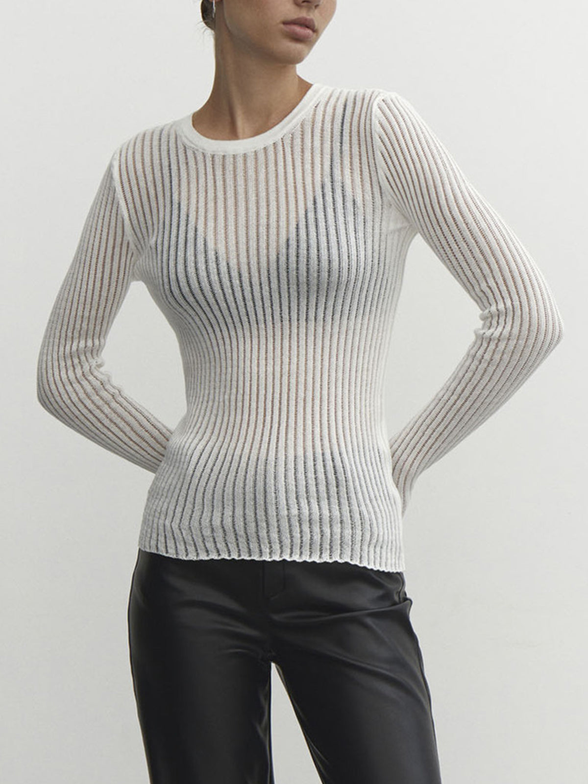 See-Through Striped Long Sleeve Top