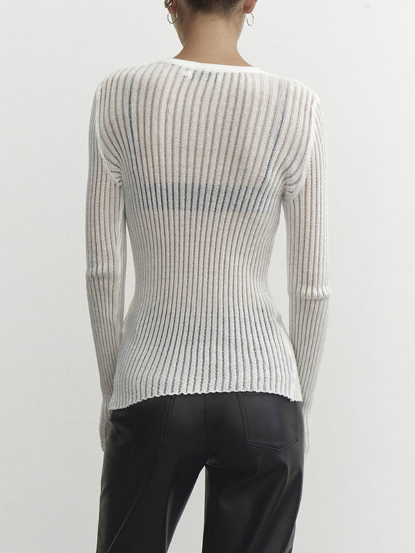 See-Through Striped Long Sleeve Top