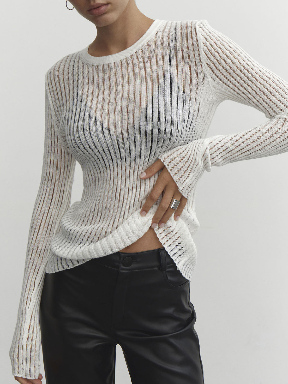 See-Through Striped Long Sleeve Top